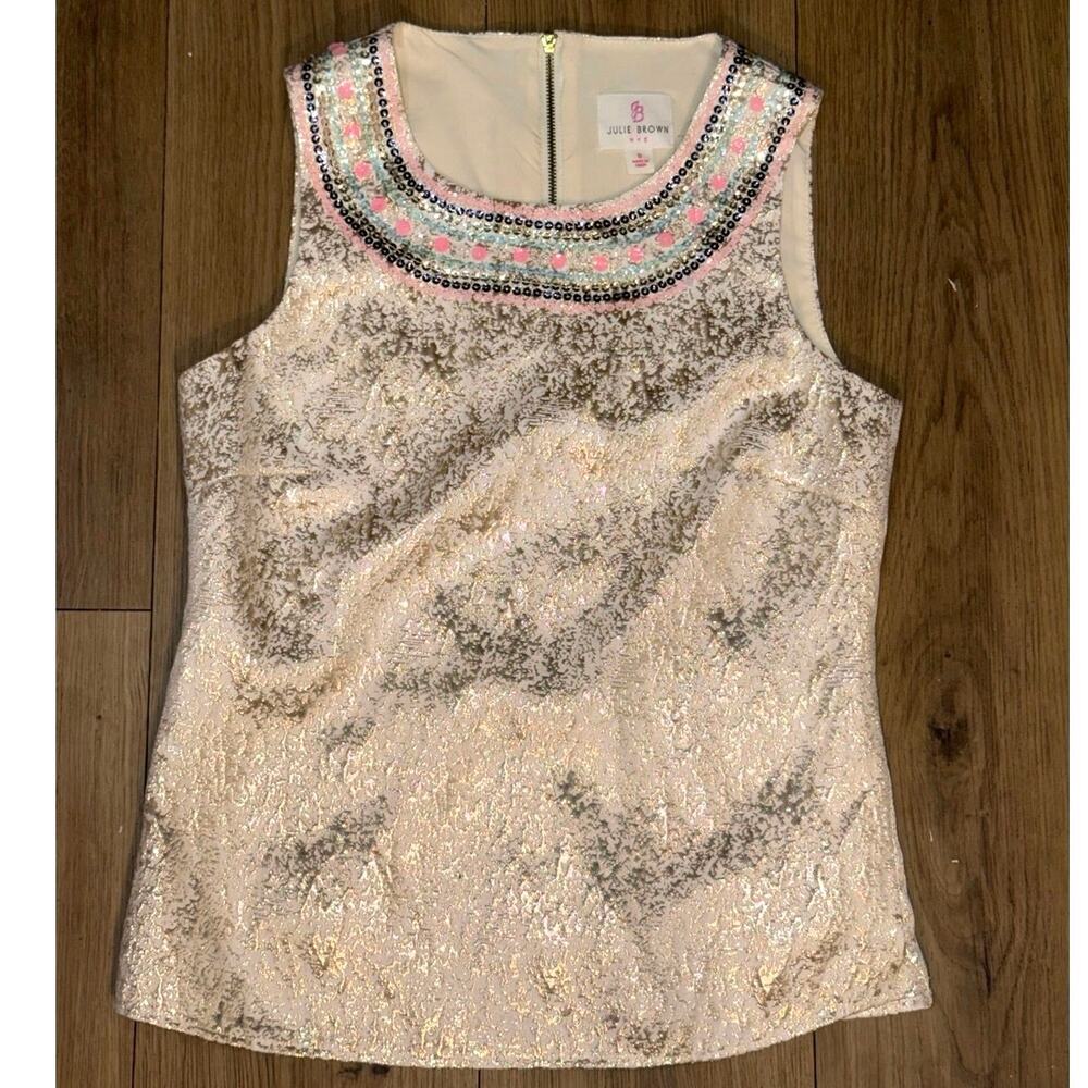 Julie Brown NYC Sequin Embellished Metallic Brocade Sleeveless Top Size 0